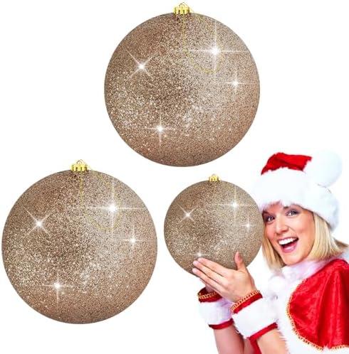 2Pack 8" Large Christmas Balls Christmas Tree Decoration Ornaments Glitter Christmas Hanging Balls for Christmas Tree Party Wedding Indoor Outdoor Holiday Decoration(Champagne Gold, 8inch-2pcs)