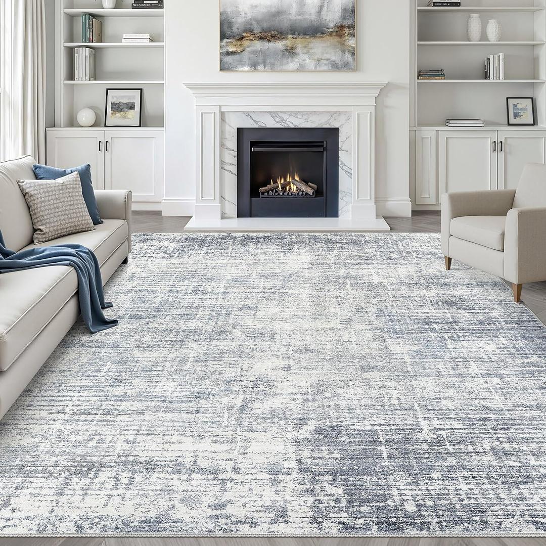 8x10 Area Rugs Living Room: Washable Large Neutral Blue Rug Abstract Soft Modern Stain Resistant Indoor Floor Non-Slip Carpet for Bedroom Nursery Kids Office Playroom Dining Room Under Table Home