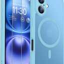 SPIDERCASE Magnetic for iPhone 16 Plus Case,with 2 Pcs [Tempered Glass Screen Protector] Translucent Shockproof Protective Phone Case Home Button Stickers for iPhone 16 Plus 6.7'',Light Blue