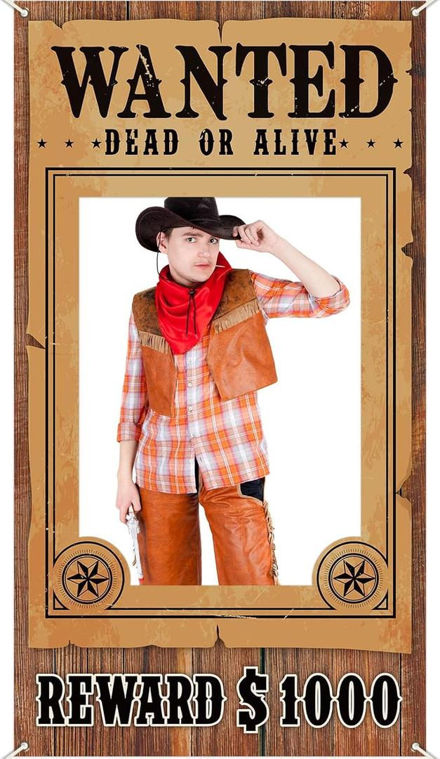 West Wanted Photo Booth Prop Selfie Frames Western Cowboy Party Decorations Rodeo Backdrop Photoshoot and Wanted Photo Booth for Wild Western Cowboy Cowgirl Rustic Party Supplies