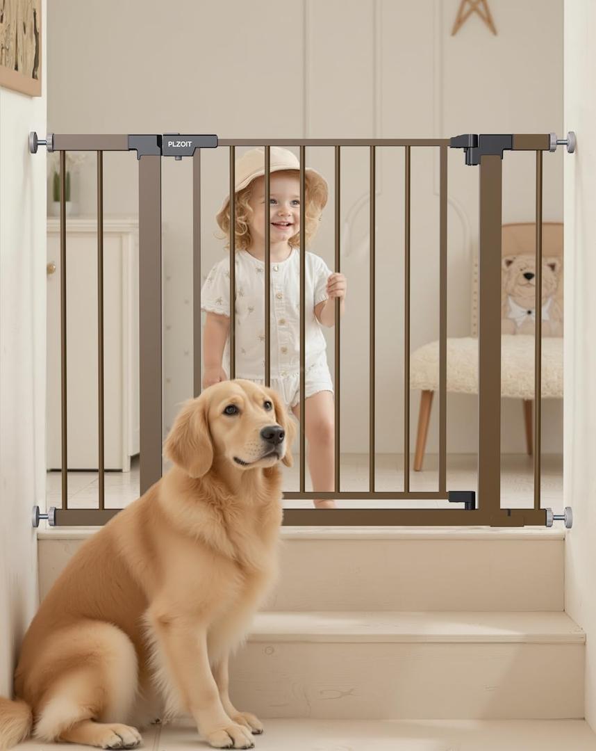 29.5-40.5" Baby Gate for Stairs, Dog Gate for Doorways, Walk Thru Auto Close Metal Baby Safety Gate for The House, Stairs and Doorways, Child Gate Pressure Mounted, Pet Gate for Dog Indoor - Brown