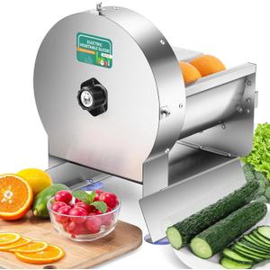 Newhai Electric Vegetable Slicer, Commercial Fruit Slicer 0-0.5'' Thickness Adjustable, Stainless Steel with Maual Mode & Complimentary Blades, for Potato Onion Tomato Lemon (110V)