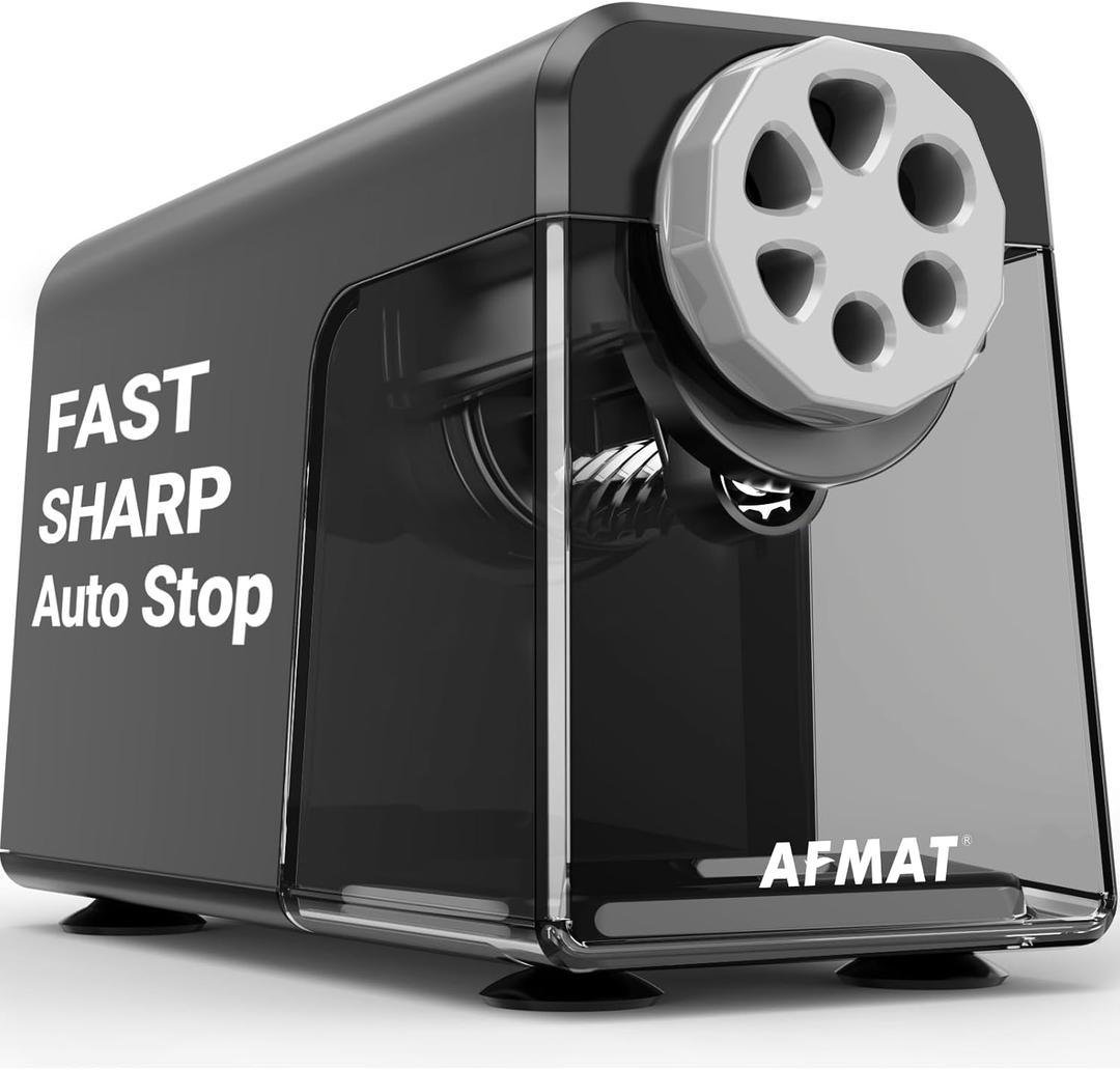 AFMAT Electric Pencil Sharpener Heavy Duty, 6 Holes, Auto Stop Pencil Sharpener, Classroom Electric Sharpener for 6-11mm Colored Pencils, 7000 Sharpenings, Fast Sharpen, Do not Eat up Pencils PSX1 (Gray)
