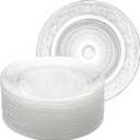 Frcctre 12 Pack Glass Salad Plates, 7 Inches Small Glass Dessert Plates Fruit Plate Appetizer Snack Plate Glasses Dinnerware Set with Beautiful Carved Pattern