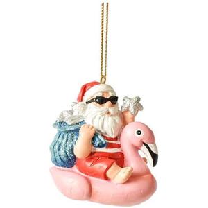 Ganz MX180239 Inflatable Flamingo with Santa Ornament, 2-inch Height, Resin and Polyresin
