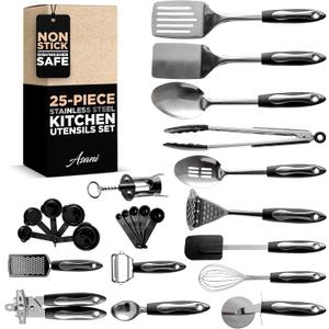 Asani 25-Piece Stainless Steel Kitchen Utensil Set, Non-Stick Cooking Tools