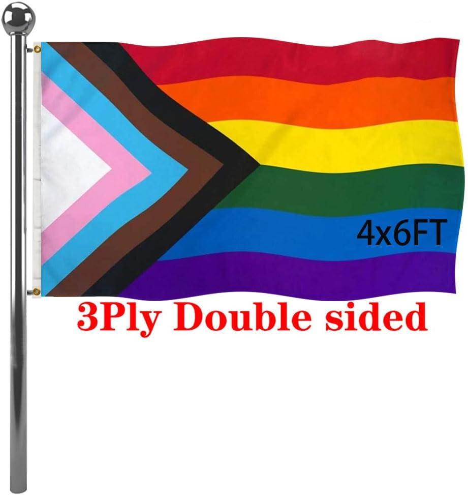 Jayus Double Sided Inclusive Progress Pride Rainbow Flag 4x6 Outdoor- Heavy Duty LGBTQ Rainbow Flags Banners with 2 Grommets