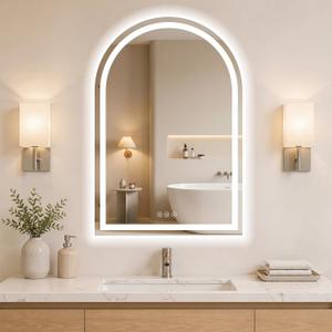 Arched LED Bathroom Mirrors with Lights 24"x32" LED Mirror for Bathroom,Led Vanity Mirror, Anti-Fog,LED Mirrors with Light, Anti-Fog, Dimmable, 3 Color, Shatterproof, Touch Sensor