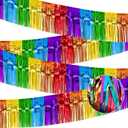 2 x 4 Pack 10 Feet Colorful Foil Fringe Garland Rainbow Tinsel Streamers Banner Fringe Curtain Banner for Parade Floats Graduation Homecoming Carnival Birthday Pride Party Decor (Rainbow)