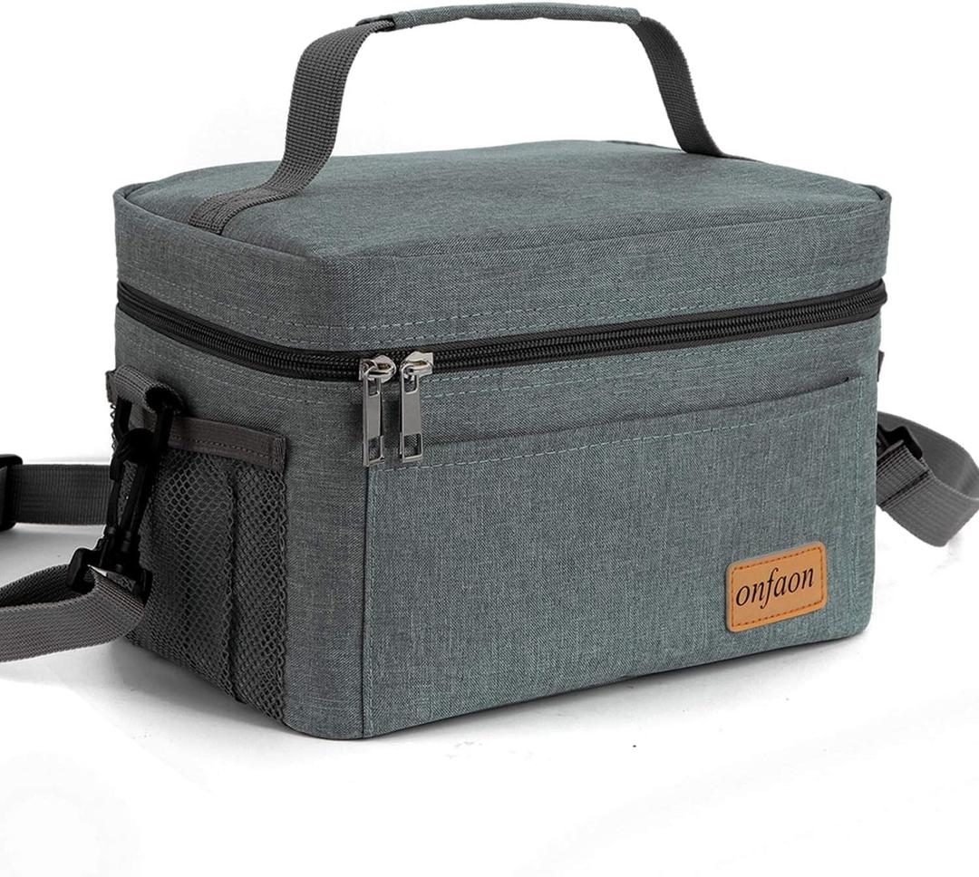 Lunch Bag for Men/Women, Insulated Reusable Lunch Box Leakproof Cooler Tote Bag Freezable with Adjustable Shoulder Strap for Office Work Picnic Beach(Grey) (7.5L, Gray)