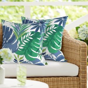 Pack of 2 Outdoor Waterproof Pillow Covers ONLY, Square Decorative Double Printed Pillow Cases for Patio Couch Porch Chairs (18 x 18 in,Islamorada Blue Green)