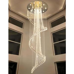 D40'' x H120'' Modern Crystal Chandelier for Foyer Glam Chandelier High Ceiling Chandeliers Large Raindrop Pendant Lights LED Dimmable Light Fixtures for Staircaes Living Room Entryway Silver