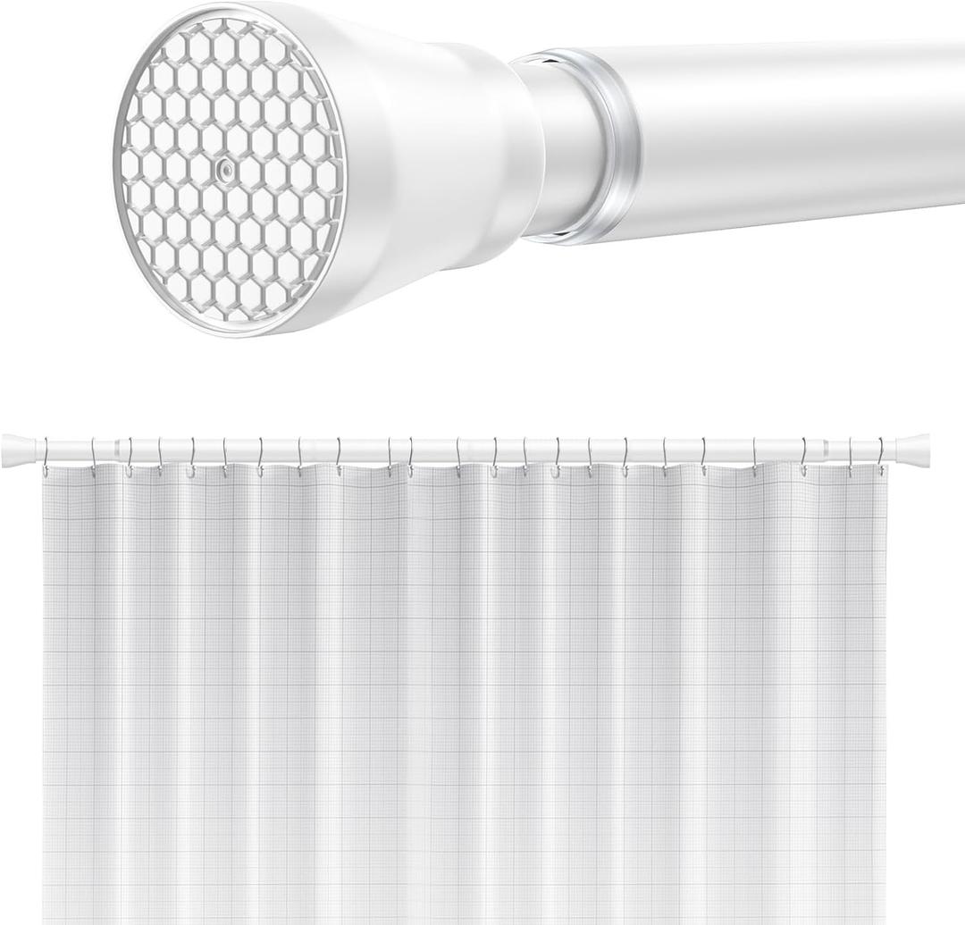 Shower Curtain Rod 45-77 Inch Adjustable Shower Rod White Tension Rod Spring Curtain Rod Rust Proof Shower Rods for Bathroom White Curtain Rods No Drilling