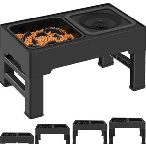 2-in-1 Elevated Slow Feeder Dog Bowls, 4 Height Adjustable Raised Dog Bowls Stand with No Spill Water Bowl, Non-Skid Pet Food Feeding Set for Small, Medium, Large Dogs Cats