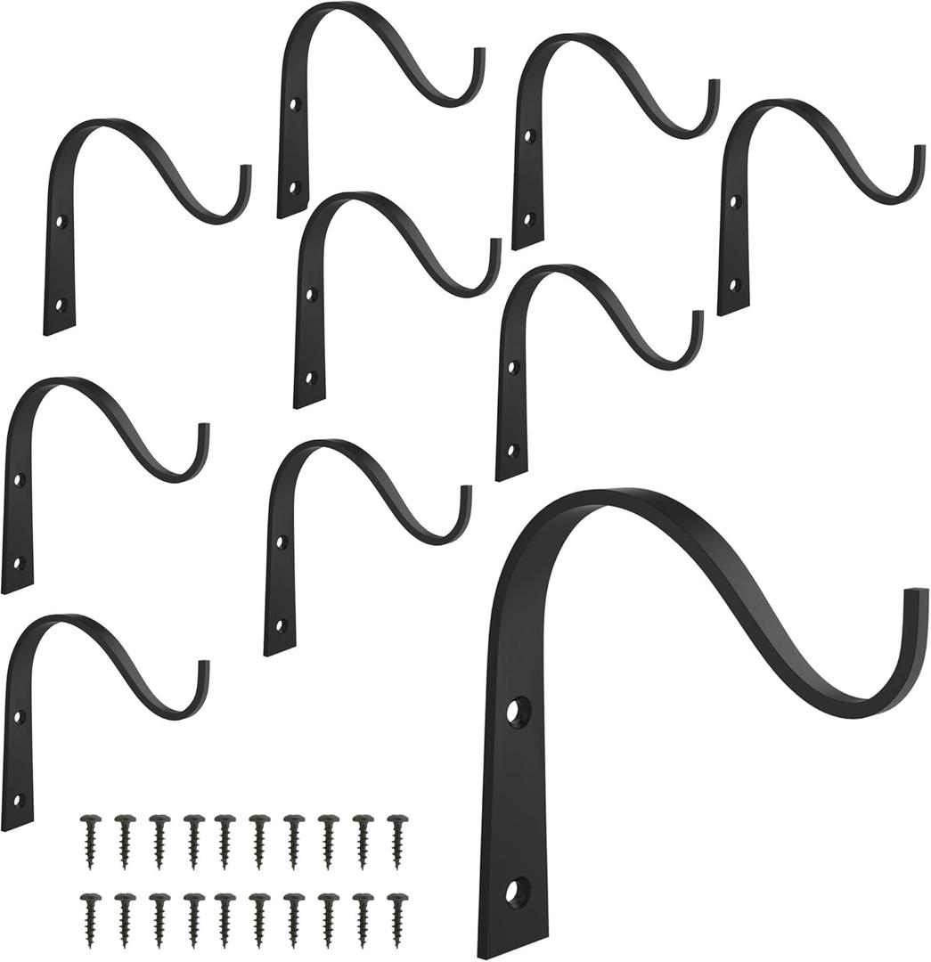 Decorative Hooks Plant Hanger Bracket Iron Metal Wall Dcor Shepherds Hook Lantern Wall Hanger for Hanging Plants Outdoor, Bird feeders, Rustic Home Decor (10 Pack Black)