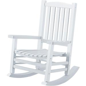 Wooden Rocking Chair - Outdoor Oversized Porch Rocker with High Back and Armrest - All Weather Slatted for Backyard, Garden - 400 lbs Support - White (1 pack)