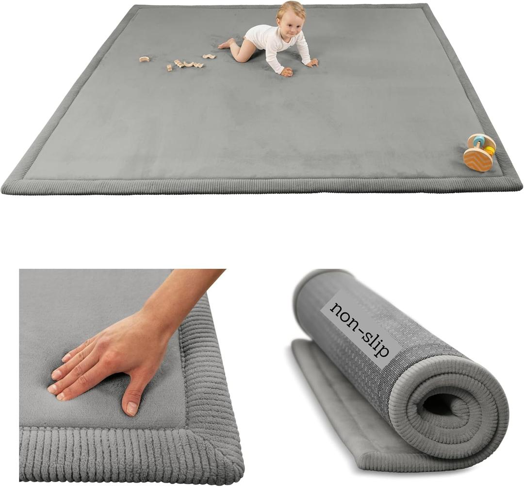Hakuna Matte CloudSoft Baby Play Mat for Floor 60" x 80" Dark Gray Coral Velvet Memory Foam Rug for Crawling & Cozy Play Non-Slip, Water-Resistant, Easy-Care Tummy Time Mat, Playmat for Playpen
