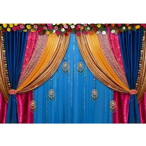 7x5ft India Style Backdrop Photography Curtain Flower Garland Photography Background India Hindu Wedding Traditional Banner Diwali Pooja Decorations for Bride Couple Portrait Props