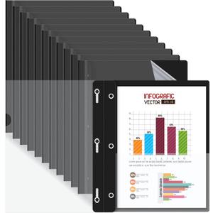 HAUTOCO 12 Pack Plastic Report Covers with 3-Prong Fasteners Clear Front Resume Portfolio Folder for 8.5x11 Letter Size Paper, Presentation Document Report Folders for Office School Use, Black