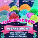 Ocean Glow in The Dark Slime Kit 9 Pack, with Deep Sea Slime Charms, Sensory DIY Rainbow Slime for Kids, Glow Party Favors for Girls & Boys, Halloween