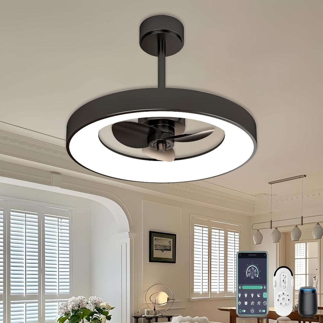 Ceiling Fans with Lights and Remote, 24 inch Low Profile Ceiling Fan with Light, 3 Blades, 6 Speeds, 3 Color Temperature, DC Reversible Motor for Bedroom, Living Room (Matte Black)