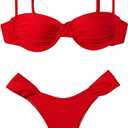 SweatyRocks Women's Two Piece Swimsuit Ruched High Cut Mid Rise Bikini Sets Swimwear (Red, M)