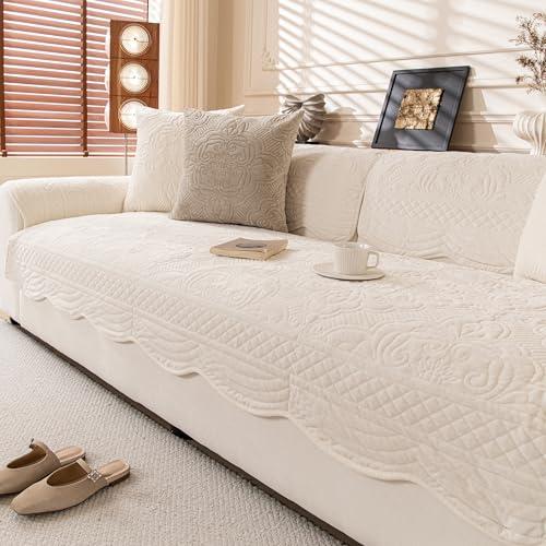 KaviKon Couch Cover Sofa Covers Washable, Velvet Fleece Sofa Slipcovers for 3 Cushion Couch, Non-Slip Furniture Protector for Dog Pet, L Shaped Recliner Sectional Couch Cover White,36"X63"(Only 1 Pcs)