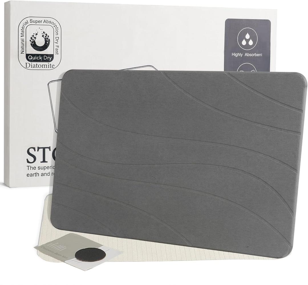 Stone Bath Mat, Quick Drying Bath Mat for Bathroom, Diatomaceous Earth Mat, Quick Dry Shower Mat, Fast Absorbent, Elegant Design, Easy to Clean - Grey 23.615.35, 1'3" x 1'11"