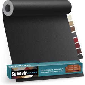 Leather Repair Patch Tape Kit, 16" x 30" Self Adhesive Leather Repair Patch for Furniture, Vinyl Leather Repair Kit for Car Seat, Chairs, Couch, Sofa, Boat Smooth Black