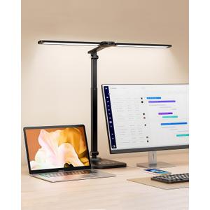 CHARYJOD LED Desk Lamp for Office Home, Height Adjustable Architect Desk Light with USB Adapter, Stepless Dimming Desk Lamp Light for Reading, Study, Workbench (Black)