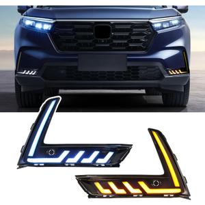 LED Front Bumper Fog Lights White Daytime Running Lights (DRL) Amber Turn Signal Lights Blue Low Beam Lights Compatible with 2023-2026 6th Gen Honda CR-V CRV