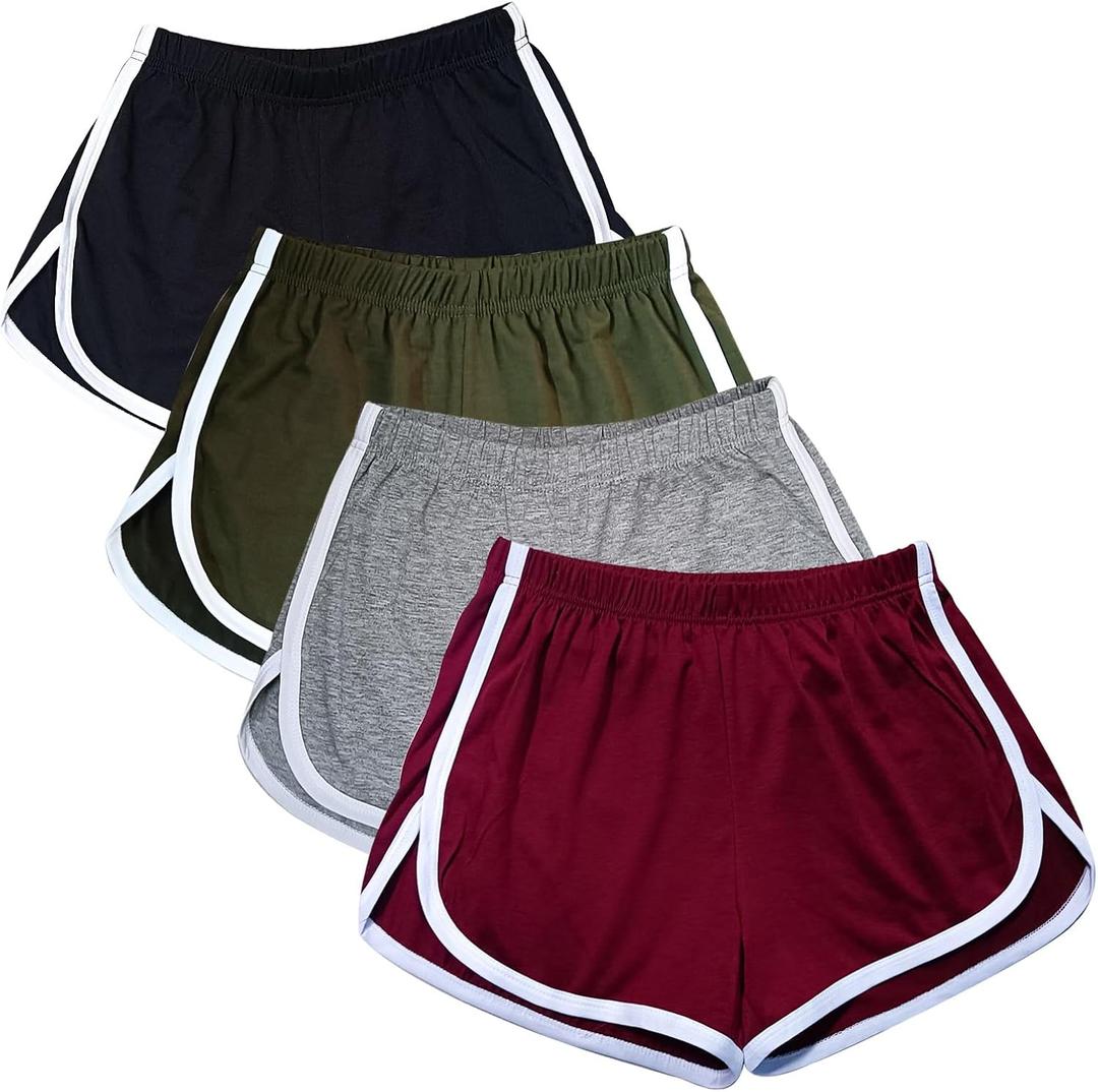 Cameway 4 Pack Women's Cotton Yoga Dance Short Pants Sport Shorts Summer Athletic Cycling Hiking Sports Shorts (Black, L)