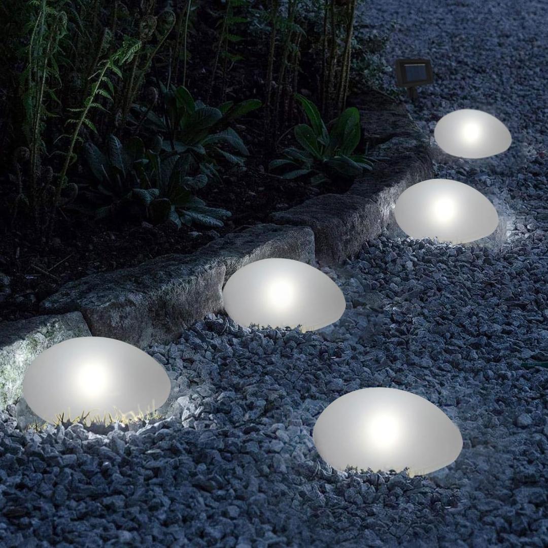 Zero Electricity 5 Set Color Outdoor Waterproof Decorative Solar Lights Ground Colorful Changing Pebbles Stones Rocks.for Garden Pathway Landscape Patio Lawn Yard Deck Walkway.
