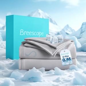 Breescape Cooling Sheet Set King Size - BlendTek Dry & Cool Technology for Hot Sleepers and Night Sweats, Q-Max>0.46 Tech, Deep Pocket Up to 18", 360 Elastic Band, Misty Gray