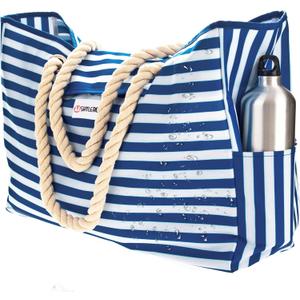SHYLERO Beach Bag and Pool Bag Has Airtight Pouch, Magnetic Snap Closure. Beach Tote is Water Resistant. Family Size (XX-Large, Blue Dolphin)