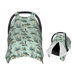 Fisher and Bass Fishes Baby Car Seat Canopy Nursing Cover for Newborn Car Seat Breastfeeding Covers Blanket Newborn Shower Gift (One Size)