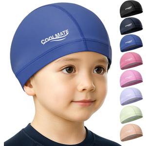 COOLMATE Fabric Swim Cap for Adult Women Men Kid 3 4 6 8 14 16, Silicone Water Resistant Layer, Cloth Swim Cap Gifts for Swimmers, Lightweight for Pool, Lap Swimming (1 pc) (Dark Blue, XS)