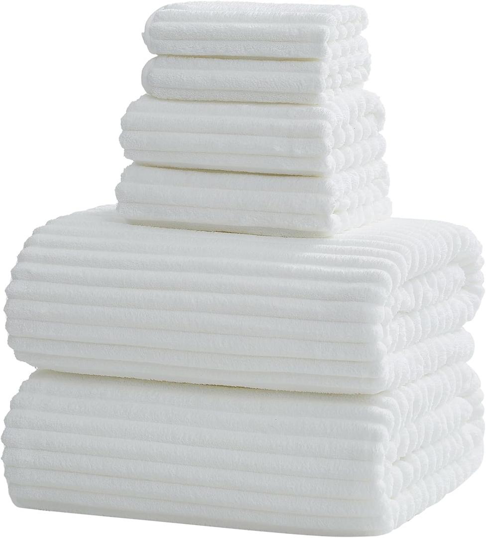 6-Piece Bath Towel Set(30"x60"), 2 Large Bath Towel Sheets, 2 Hand Towels and 2 Washcloths - Highly Absorbent Quick Dry Microfiber,Ultra Soft Towel Set for Bathroom(White