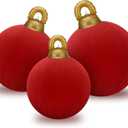 Jenaai 3 Pcs Giant Velvet Christmas Inflatable Ball Ornament Large PVC Christmas Inflatable Balls 3 Size 24" 20" 18" Xmas Hanging Ornaments Outdoor Decor for Lawn Porch Yard(Red)