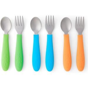 Elk and Friends Kids Silverware with Silicone Handle | Childrens Safe Flatware | Toddler Utensils | Baby Spoons + Forks | Stainless Steel Cutlery | Dishwasher Safe | 6 Pieces