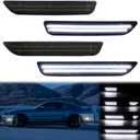 Dynamic Sequential White LED Side Marker Lights for Ford Mustang 2010 2011 2012 2013 2014 Front Rear Bumper Reflector Indicator Assembly, Smoked Lens