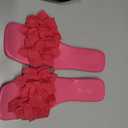 BEAUDRM Women's 3D Floral Flat Sandals Dressy Square Open Toe Sandals Single Band Casual Slip on Slides Hot Pink 9.5