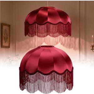VIHOSE Victorian Scallop Lamp Shade Red 15.75"b × 11"h Fringe Lamp Shade