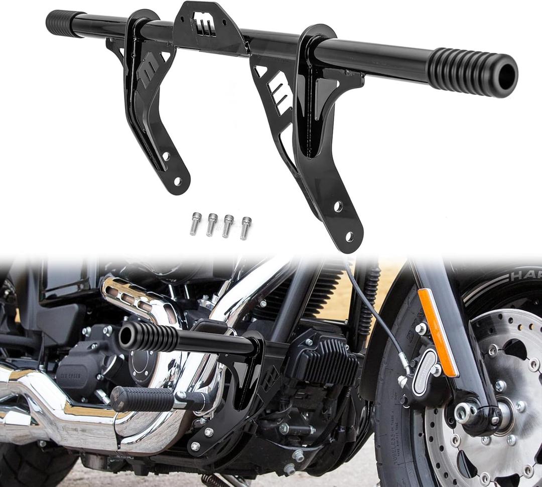Wsays Front Engine Guard Crash Bar Flat-Out Highway Peg Bar Compatible with Harley Dyna Fat Bob Street Bob Super Glide Low Rider with Mid Control 2006-2017 Models (Gloss Black)