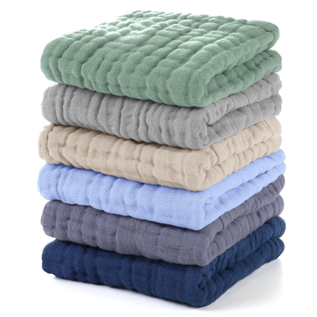 Unnivoll Muslin Baby Washcloths 6 Pack, 100% Cotton Wash Cloths for Babies, Large 9''X10'' Burp Cloths Absorbent and Soft for Newborn Infants Kids Boys Girls - Multicolor