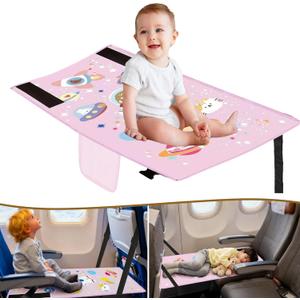 Toddler Airplane Bed for 1-3 Years - Portable Travel Bed with Carry Bag | Airplane Seat Extender & Footrest for Kids | Fits Most Airlines (Pink)