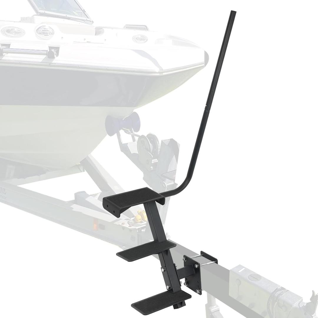 Boat Trailer Step, Heavy Duty Steel 3 Steps Ladder for Boat Trailer Tongue with Handrail, 450lbs Capacity, Black