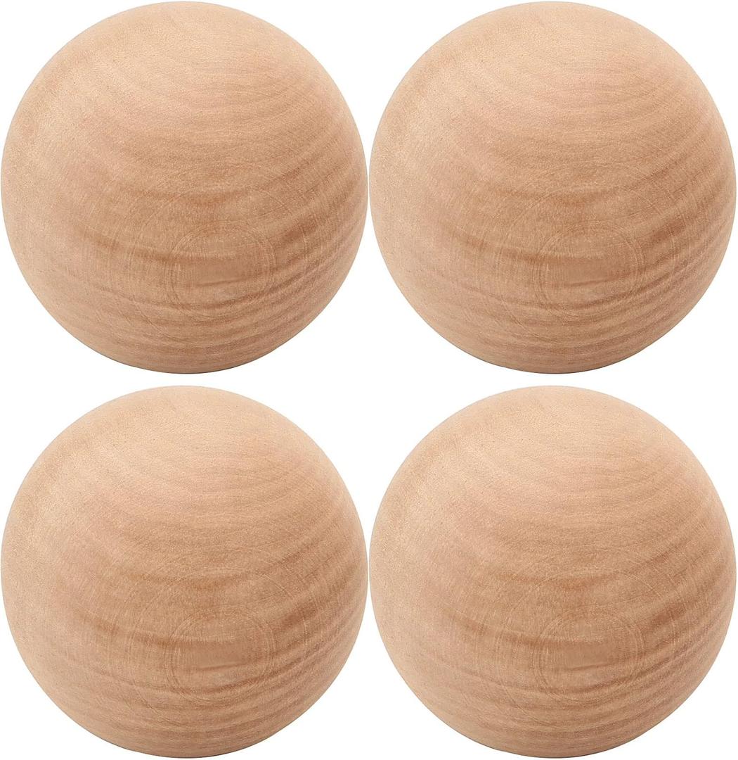 SEUNMUK 4 Pieces 3 Inch Wooden Round Balls, Unfinished Natural Wood, Replacement for Glass Wine Decanters and Top, DIY Decorative Wood Crafting Hardwood Balls