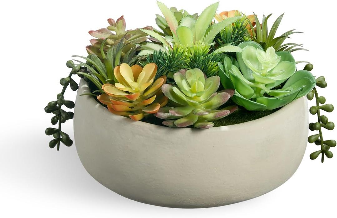 8inch Artificial Succulent Plants in Pots,Large Fake Succulents with Creamy White Ceramic Pot for Home Office Desk Bathroom Coffee Table Decor