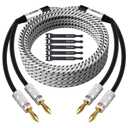 Elecan 14 AWG Speaker Cable Wire 6 Feet with Gold-Plated Banana Tip Plugs-CL2 Rated-in Wall-Heavy Duty Nylon Braided, Oxygen-Free Copper (OFC)-White-with 5 Cable Ties